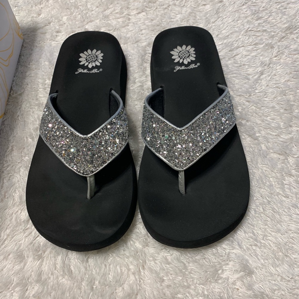 Yellow Box Silver Glitter Flip Flops